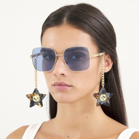 Gucci 61mm blue square sunglasses with star attachable/detachable charms NWT - Picture 3 of 17